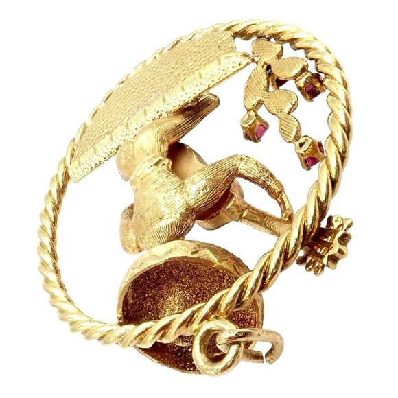 Authentic! Rudi Cherny 18k Yellow Gold Guitar Player Cactus Ruby Pendant - Picture 10 of 13